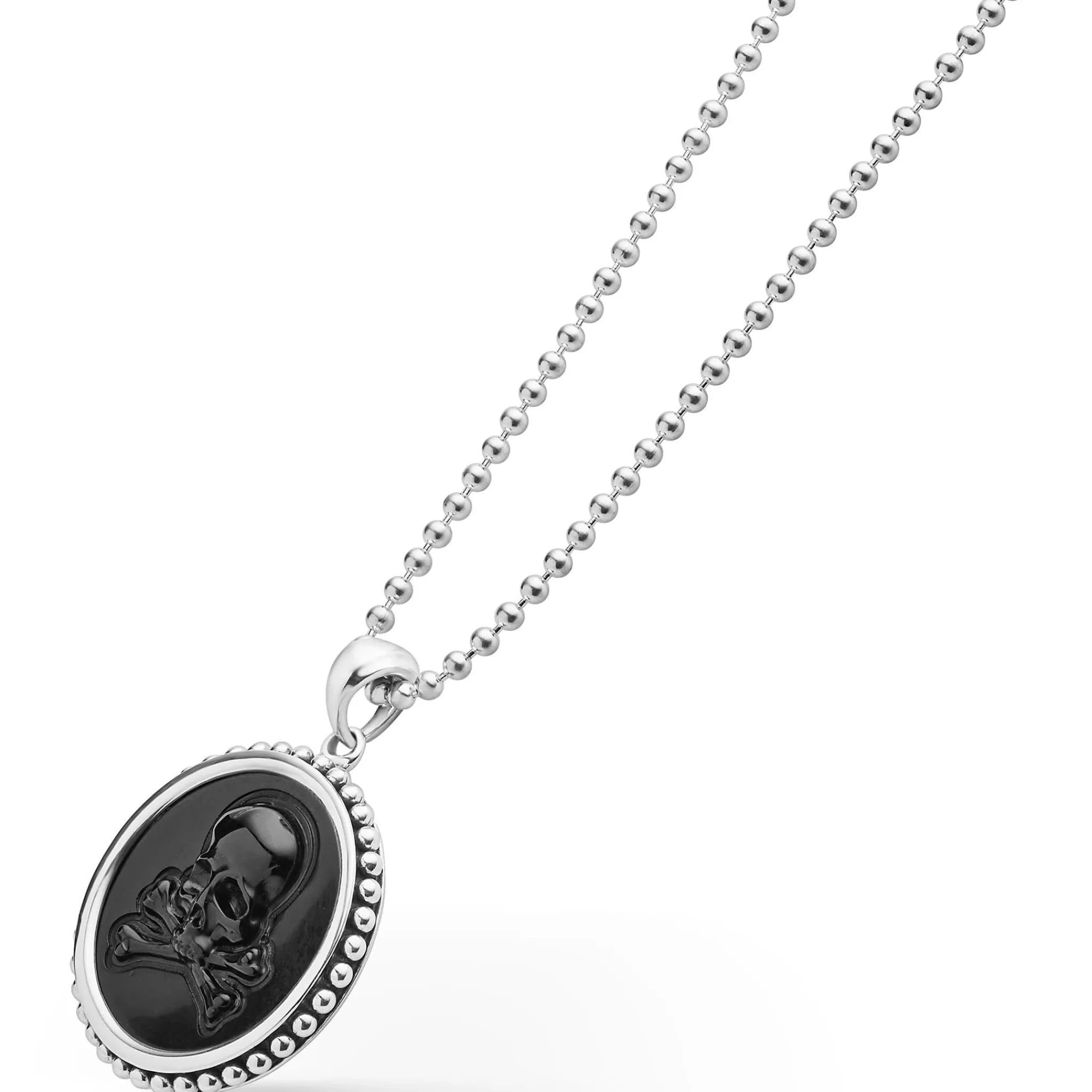 Flash Sale LAGOS Black Agate Skull Crossbone Amulet Necklace