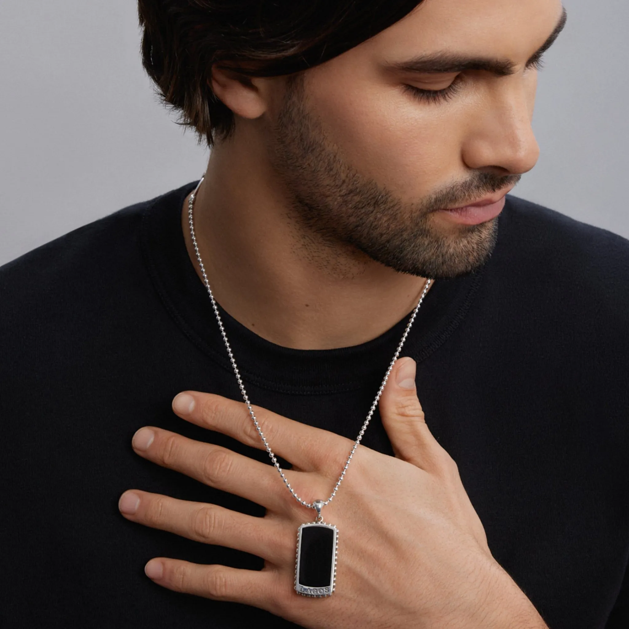 Cheap LAGOS Black Agate Tag Amulet Necklace