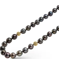 Best Sale LAGOS Black Pearl Gold Station Bead Necklace