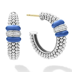 Sale LAGOS Ceramic Caviar Diamond Hoop Earrings