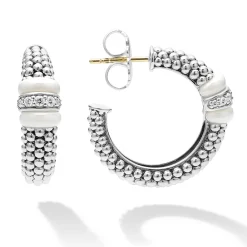 Shop LAGOS Ceramic Caviar Diamond Hoop Earrings