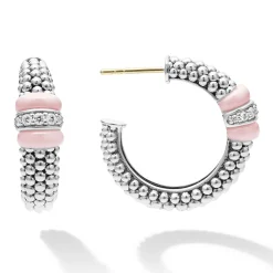 Clearance LAGOS Ceramic Caviar Diamond Hoop Earrings