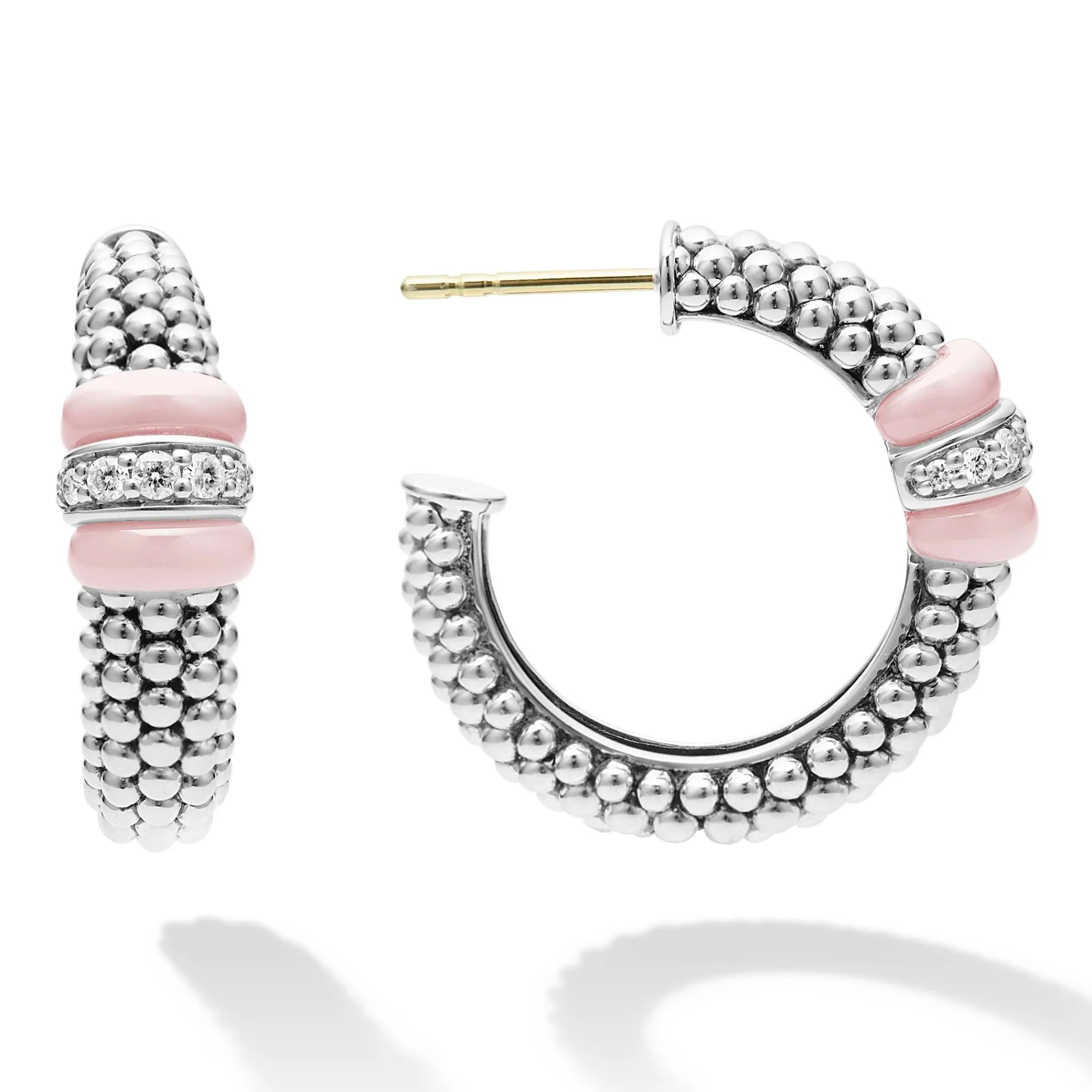 Clearance LAGOS Ceramic Caviar Diamond Hoop Earrings