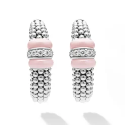Clearance LAGOS Ceramic Caviar Diamond Hoop Earrings