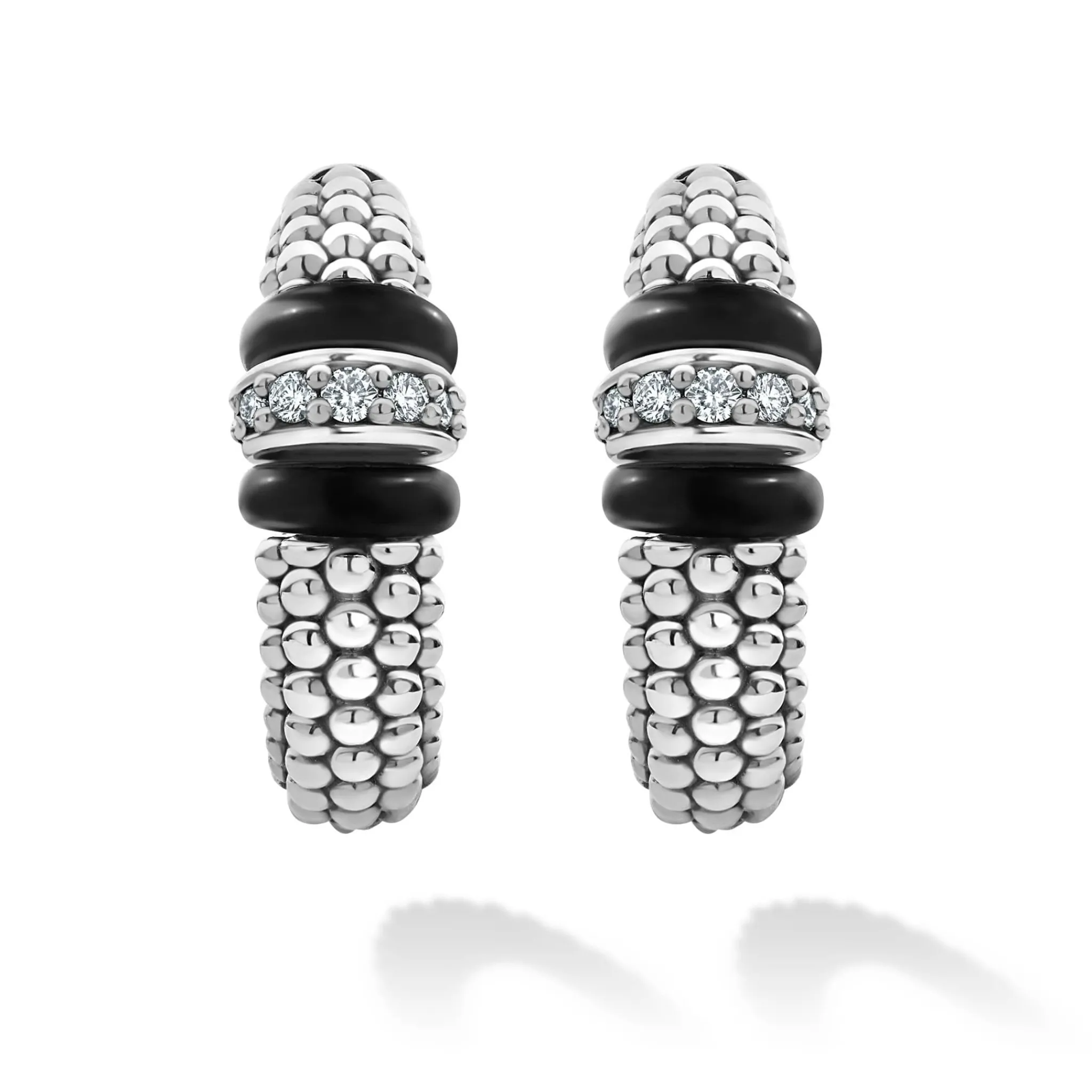 Best Sale LAGOS Ceramic Caviar Diamond Hoop Earrings