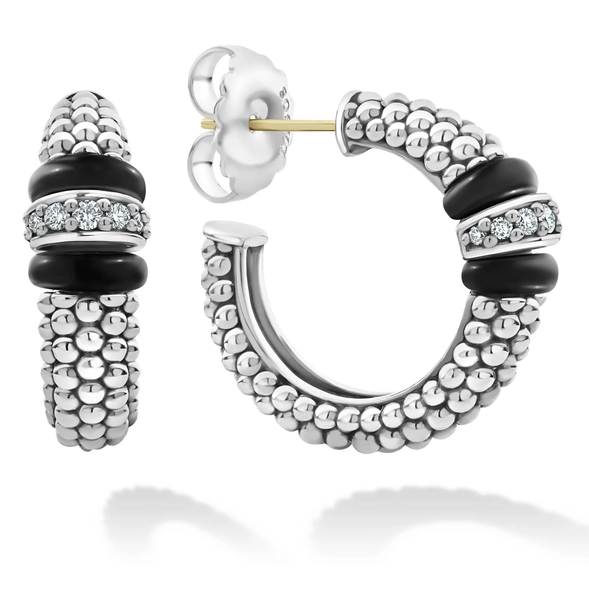 Best Sale LAGOS Ceramic Caviar Diamond Hoop Earrings