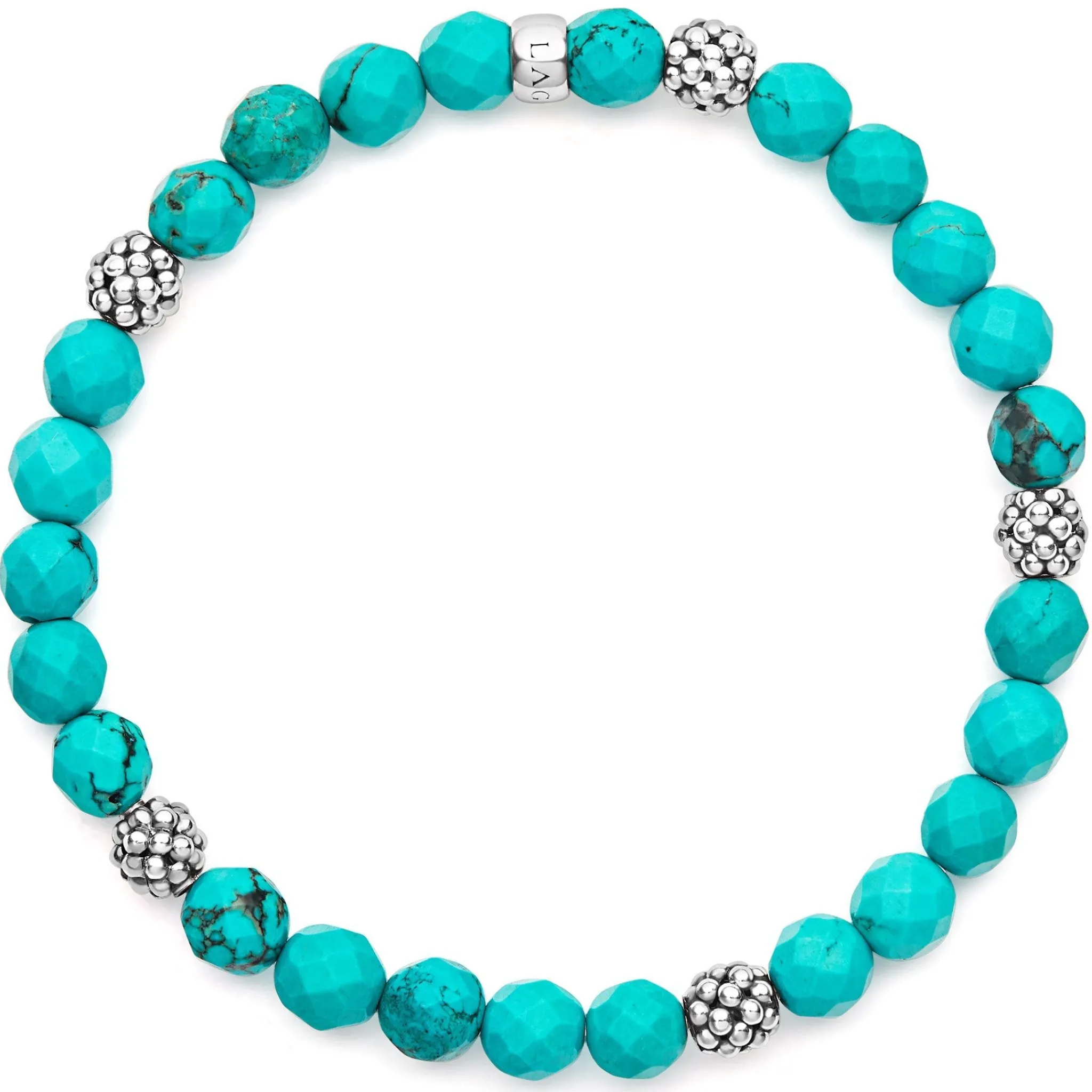 Fashion LAGOS Five Station Silver Turquoise Bead Bracelet