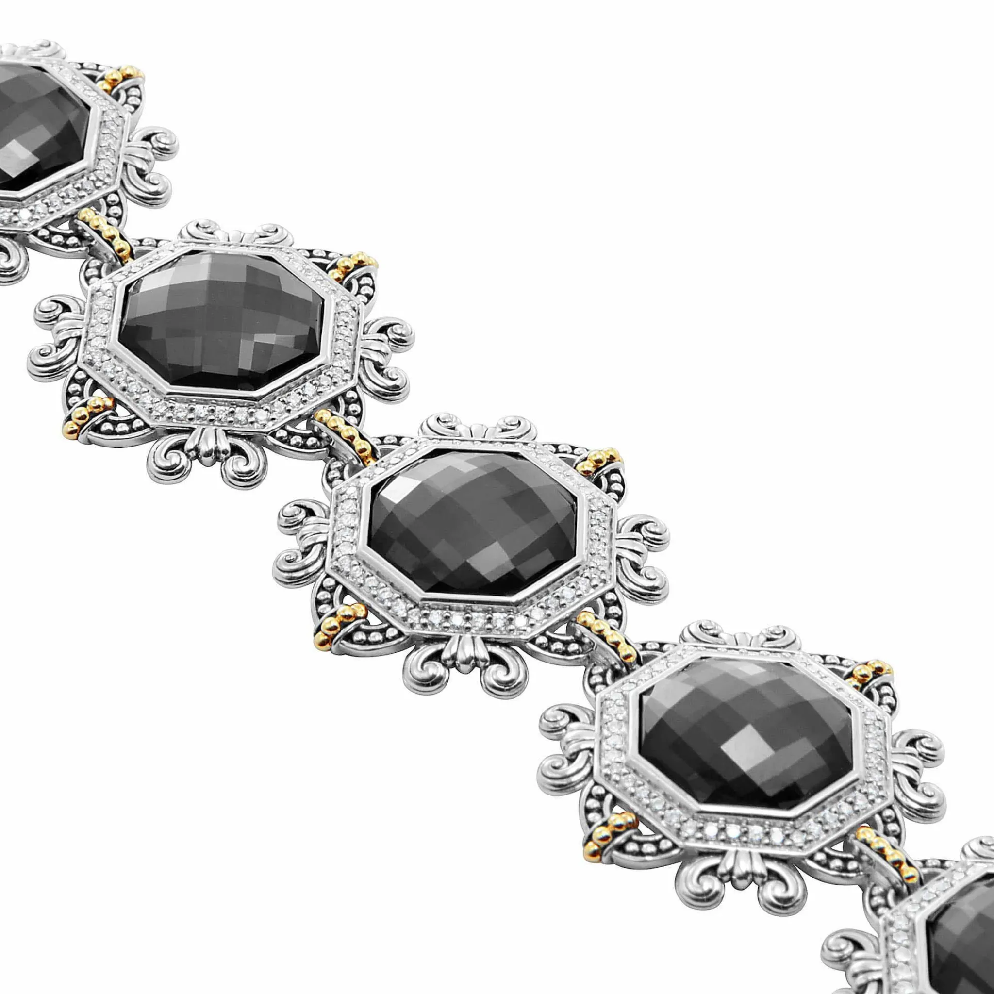 Shop LAGOS Hematite And Diamond Statement Bracelet
