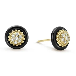 Shop LAGOS 18K Gold And Black Ceramic Diamond Stud Earrings