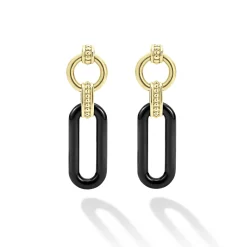 Discount LAGOS 18K Gold And Black Ceramic Link Drop Earrings