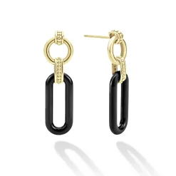 Store LAGOS 18K Gold And Black Ceramic Link Drop Earrings