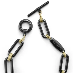 Cheap LAGOS 18K Gold And Black Ceramic Link Bracelet