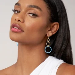 Clearance LAGOS 18K Gold And Blue Ceramic Circle Drop Earrings