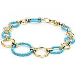 Shop LAGOS 18K Gold And Blue Ceramic Link Bracelet