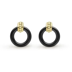 Discount LAGOS 18K Gold Black Ceramic Circle Stud Earrings