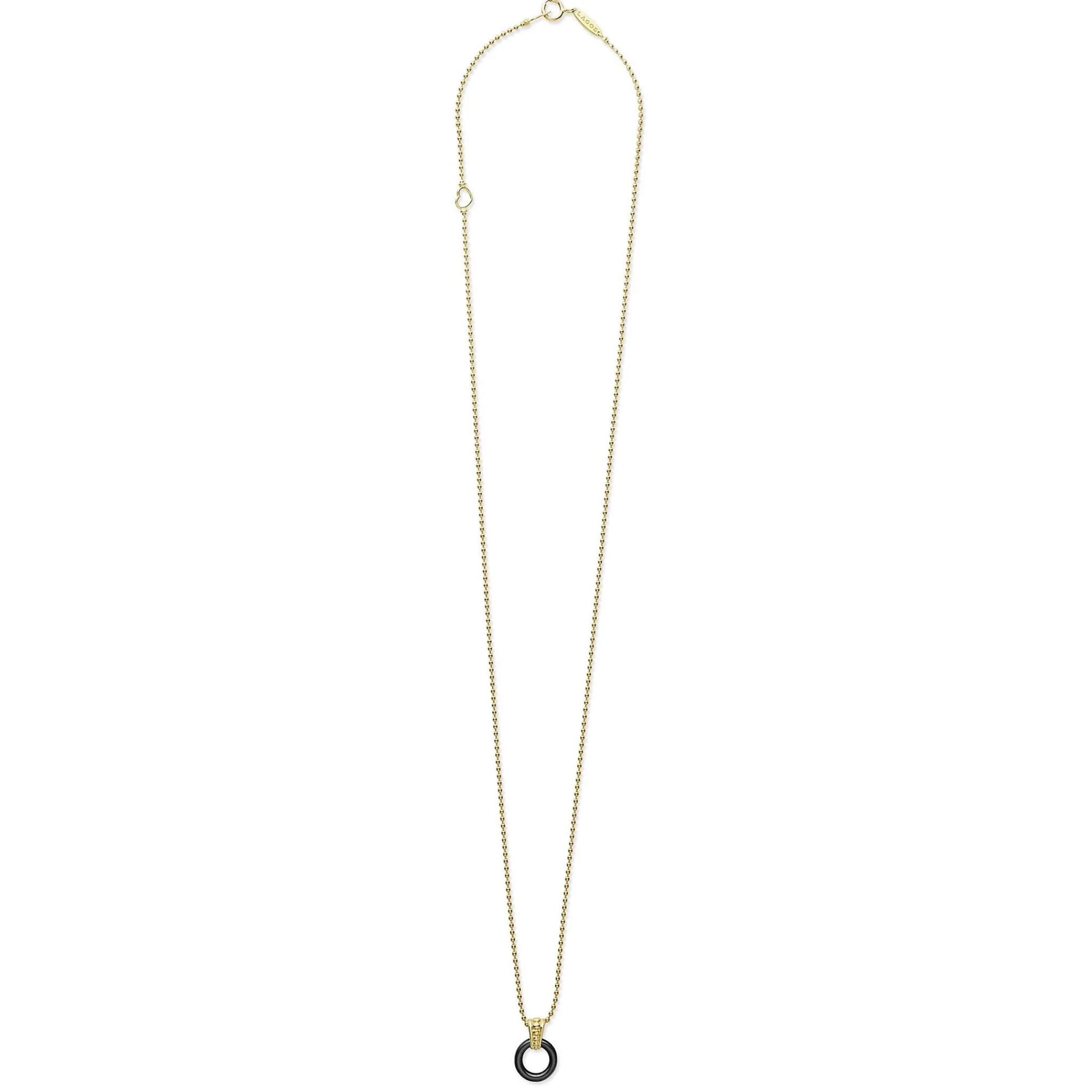 New LAGOS 18K Gold Black Ceramic Circle Pendant Necklace