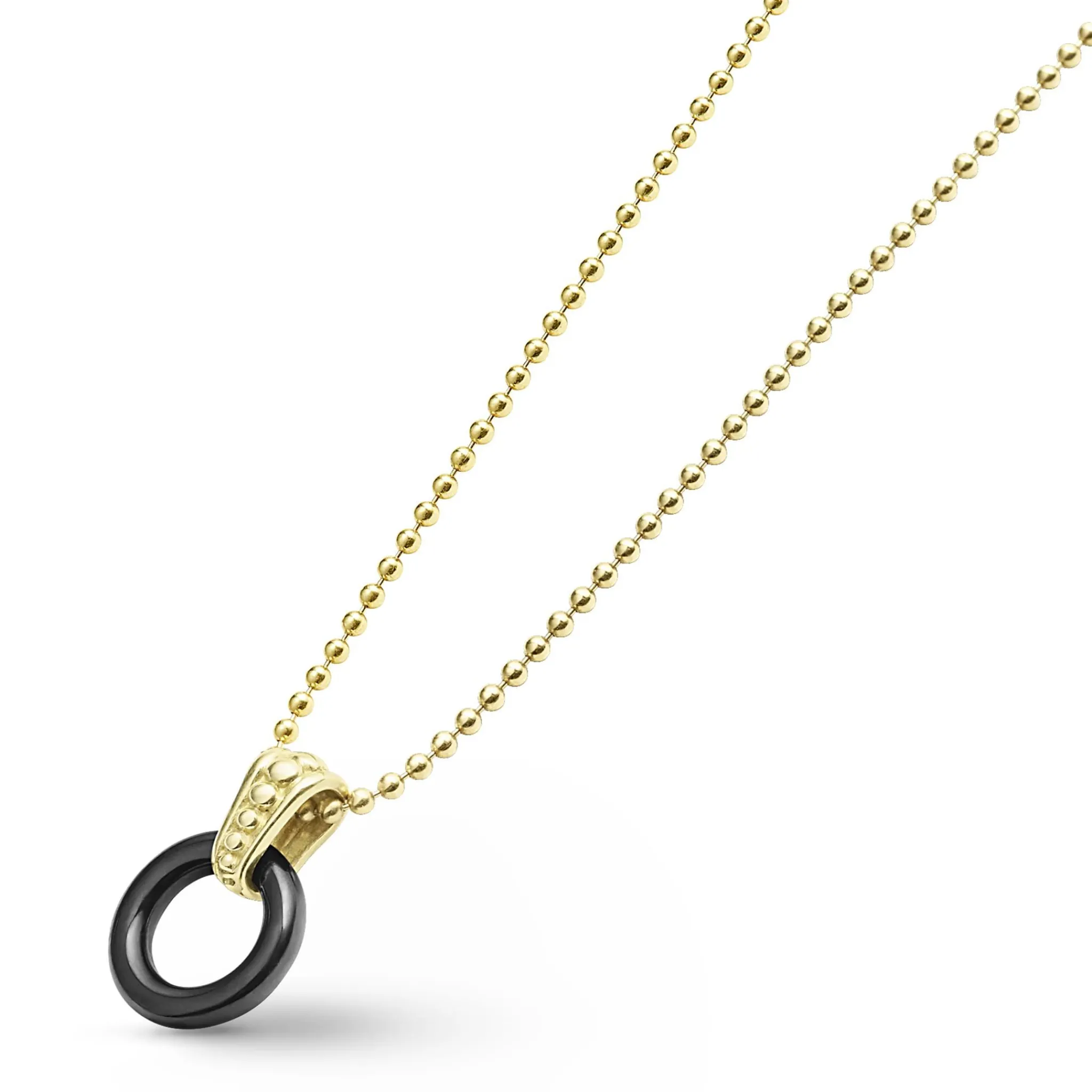 New LAGOS 18K Gold Black Ceramic Circle Pendant Necklace