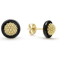 Fashion LAGOS 18K Gold Caviar And Black Ceramic Stud Earrings