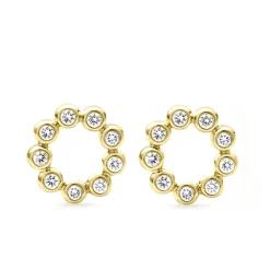 New LAGOS 18K Gold Circle Diamond Stud Earrings