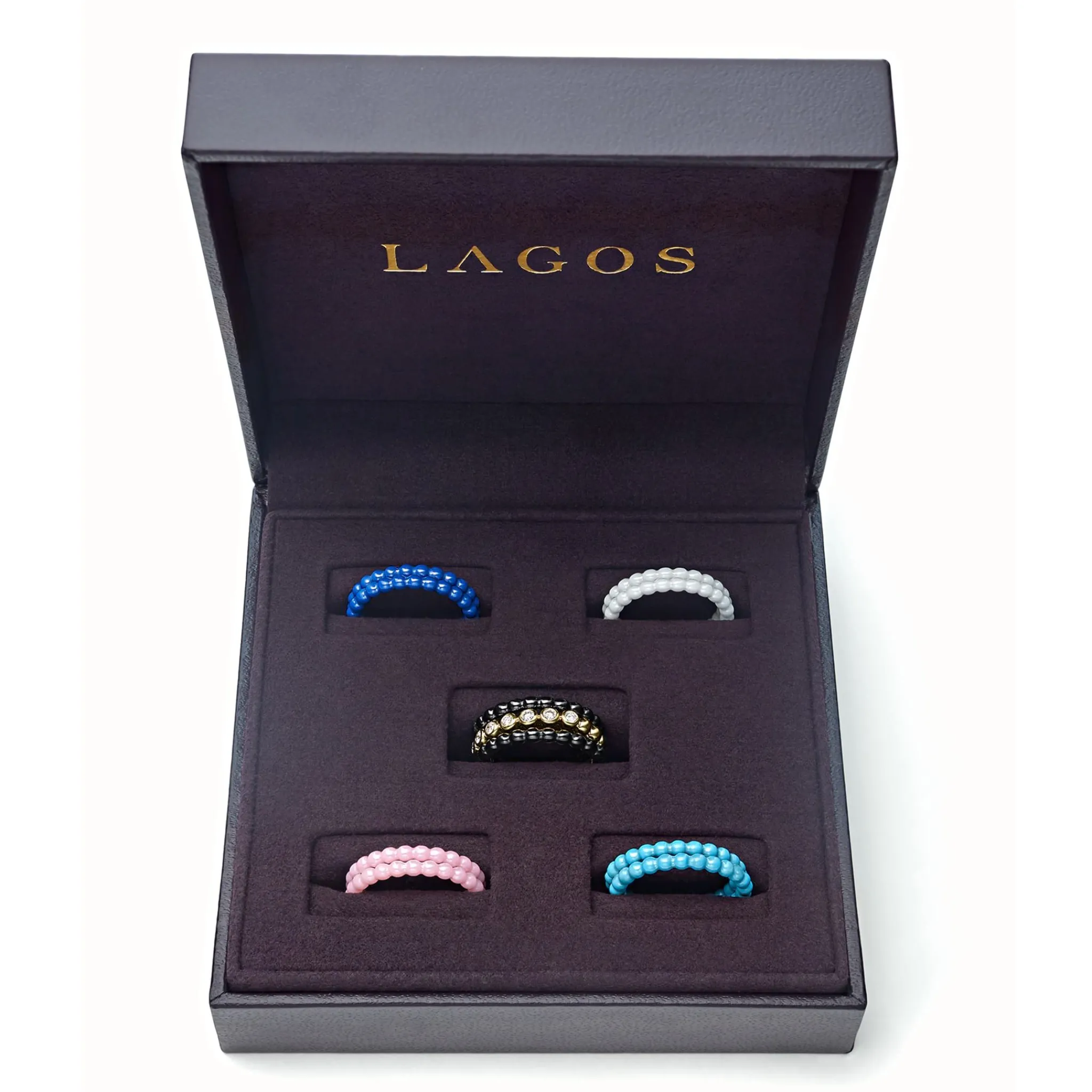 Hot LAGOS 18K Gold Diamond Stacking Ring Set