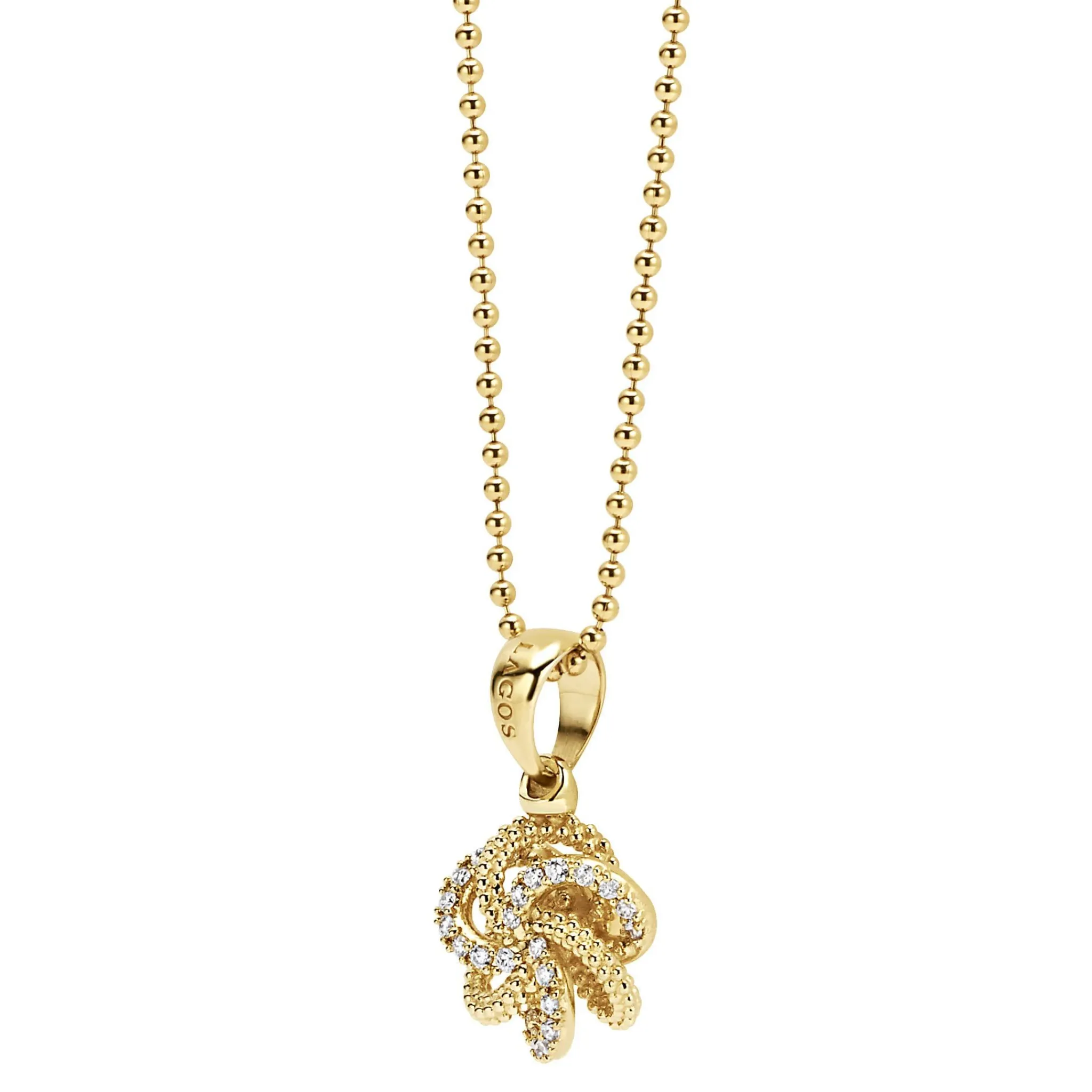 Hot LAGOS 18K Gold Love Knot Diamond Pendant Necklace