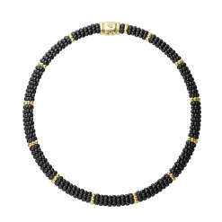 New LAGOS 18K Gold Single Station Ceramic Beaded Necklace | 9Mm