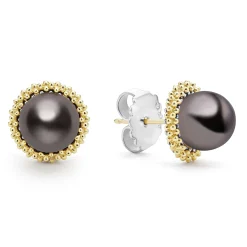 Hot LAGOS 18K Gold Tahitian Black Pearl Stud Earrings