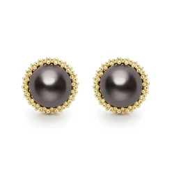 Hot LAGOS 18K Gold Tahitian Black Pearl Stud Earrings