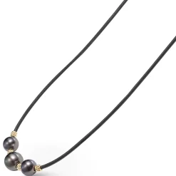 New LAGOS 18K Gold Triple Black Pearl Necklace