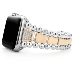 Hot LAGOS 18K Rose Gold And Sterling Silver Single Diamond Watch Bracelet-42-49Mm