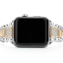 Hot LAGOS 18K Rose Gold And Sterling Silver Single Diamond Watch Bracelet-42-49Mm