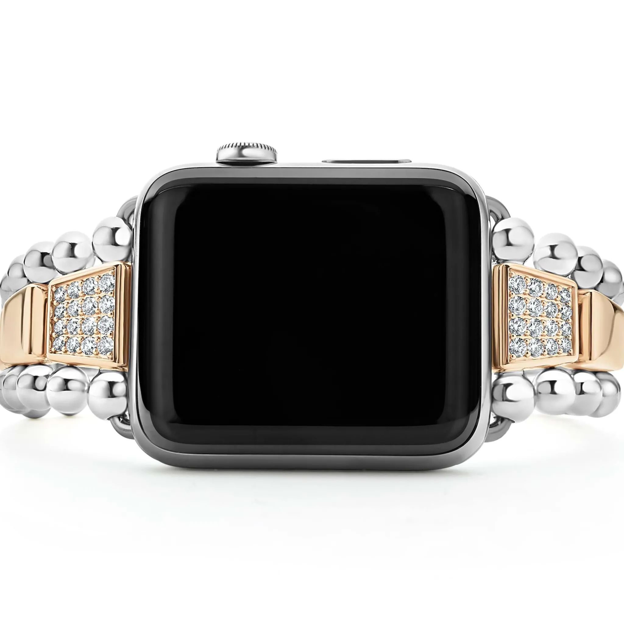 Hot LAGOS 18K Rose Gold And Sterling Silver Single Diamond Watch Bracelet-42-49Mm