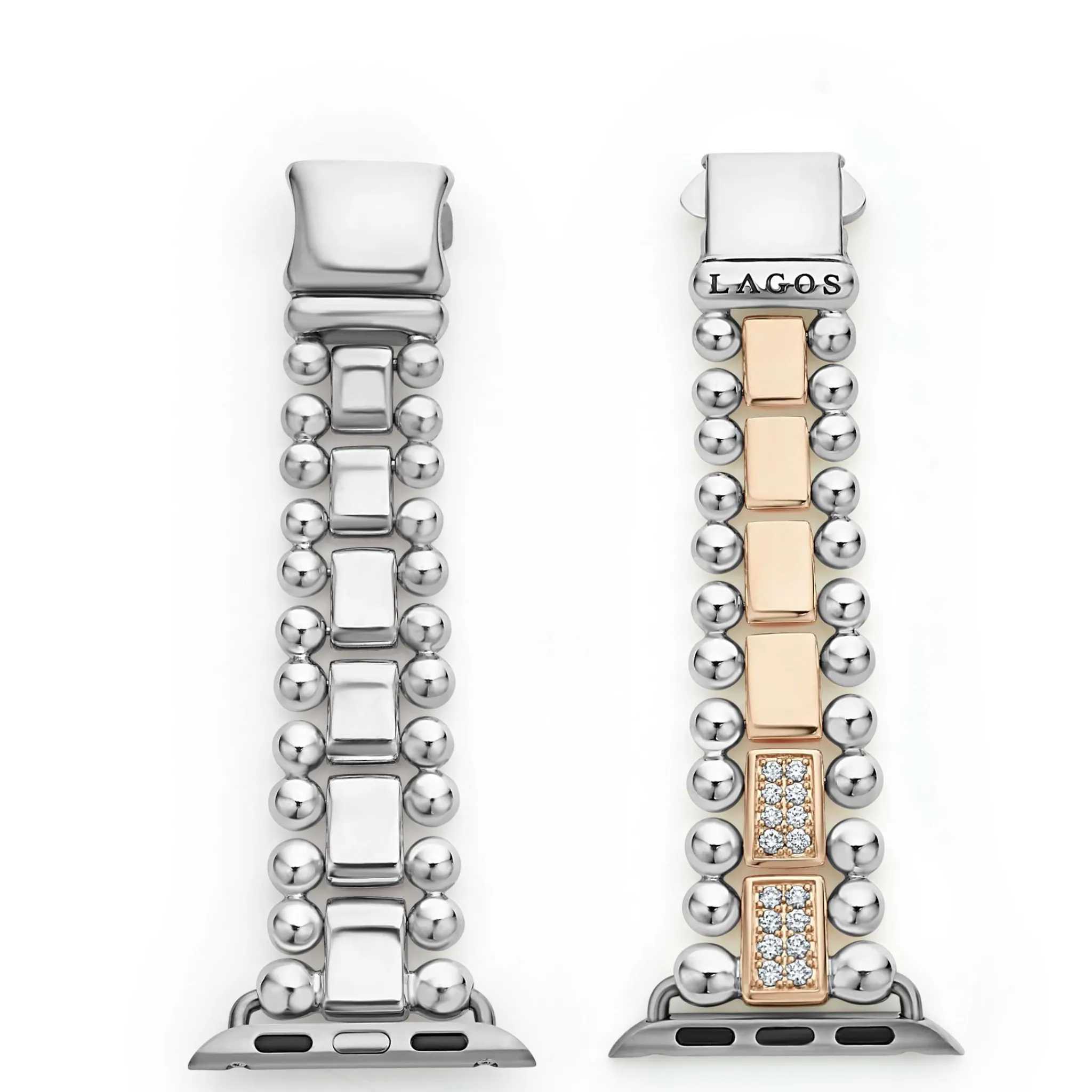 Hot LAGOS 18K Rose Gold And Sterling Silver Half Diamond Watch Bracelet-38-45Mm