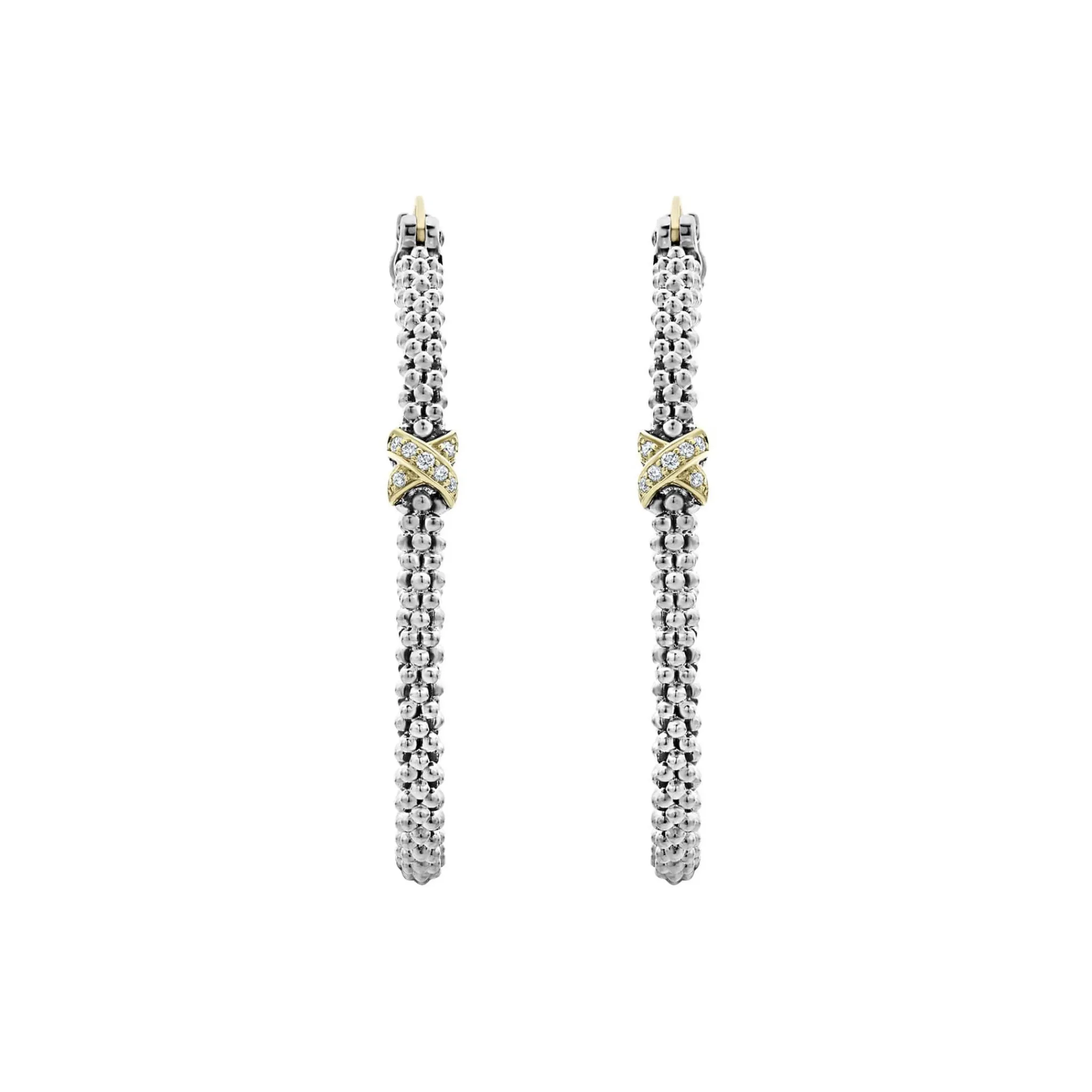 New LAGOS Large X Diamond Caviar Hoop Earrings