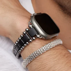 Hot LAGOS Matte Black Ceramic And Caviar Beaded Skull Bracelet Gift Set