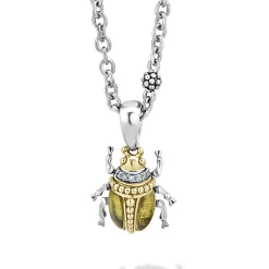 Sale LAGOS Olive Quartz Diamond Beetle Pendant Necklace