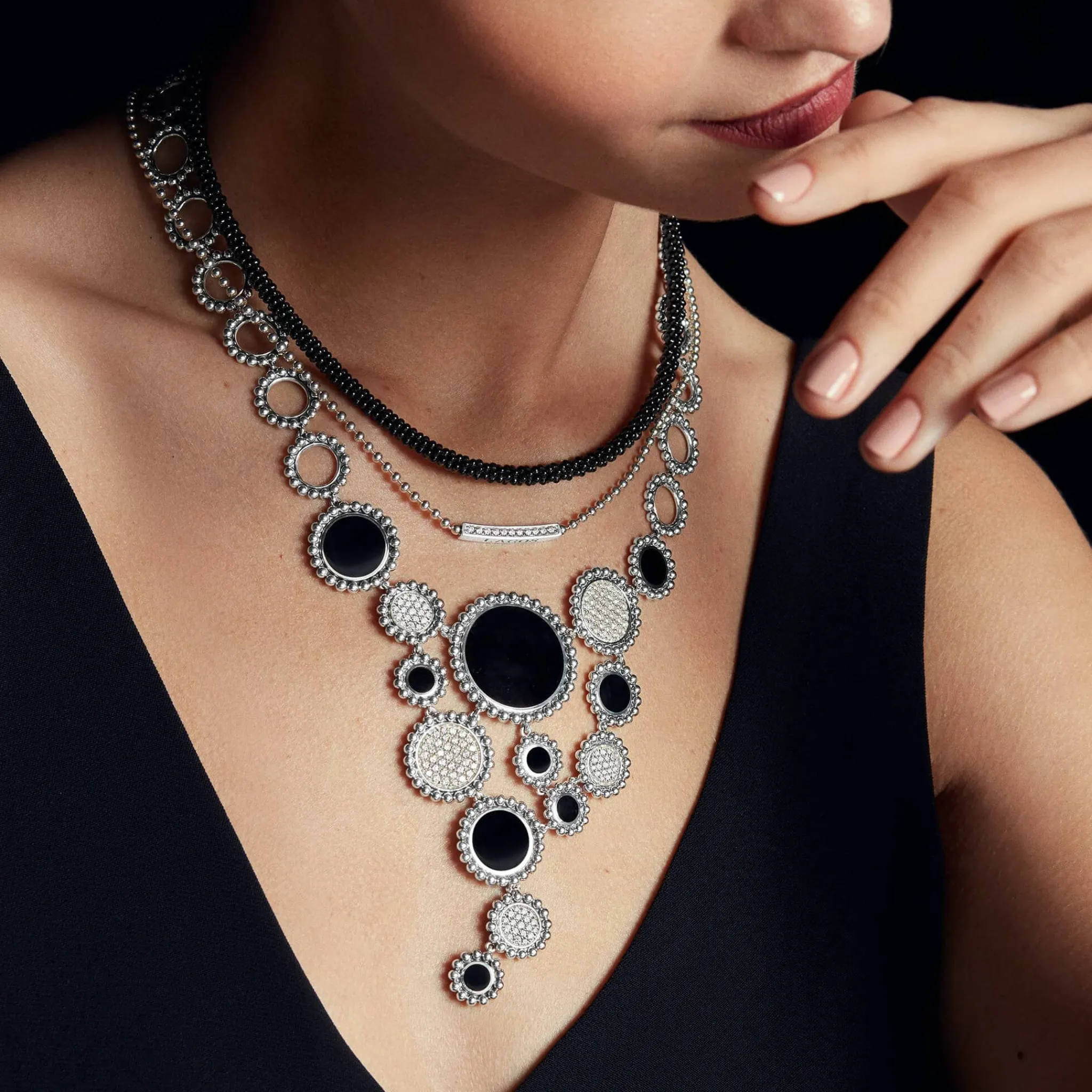 Online LAGOS Onyx And Diamond Statement Bib Necklace