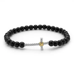 Fashion LAGOS Onyx Cross Beaded Stretch Bracelet