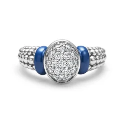 Outlet LAGOS Oval Ceramic Caviar Diamond Ring