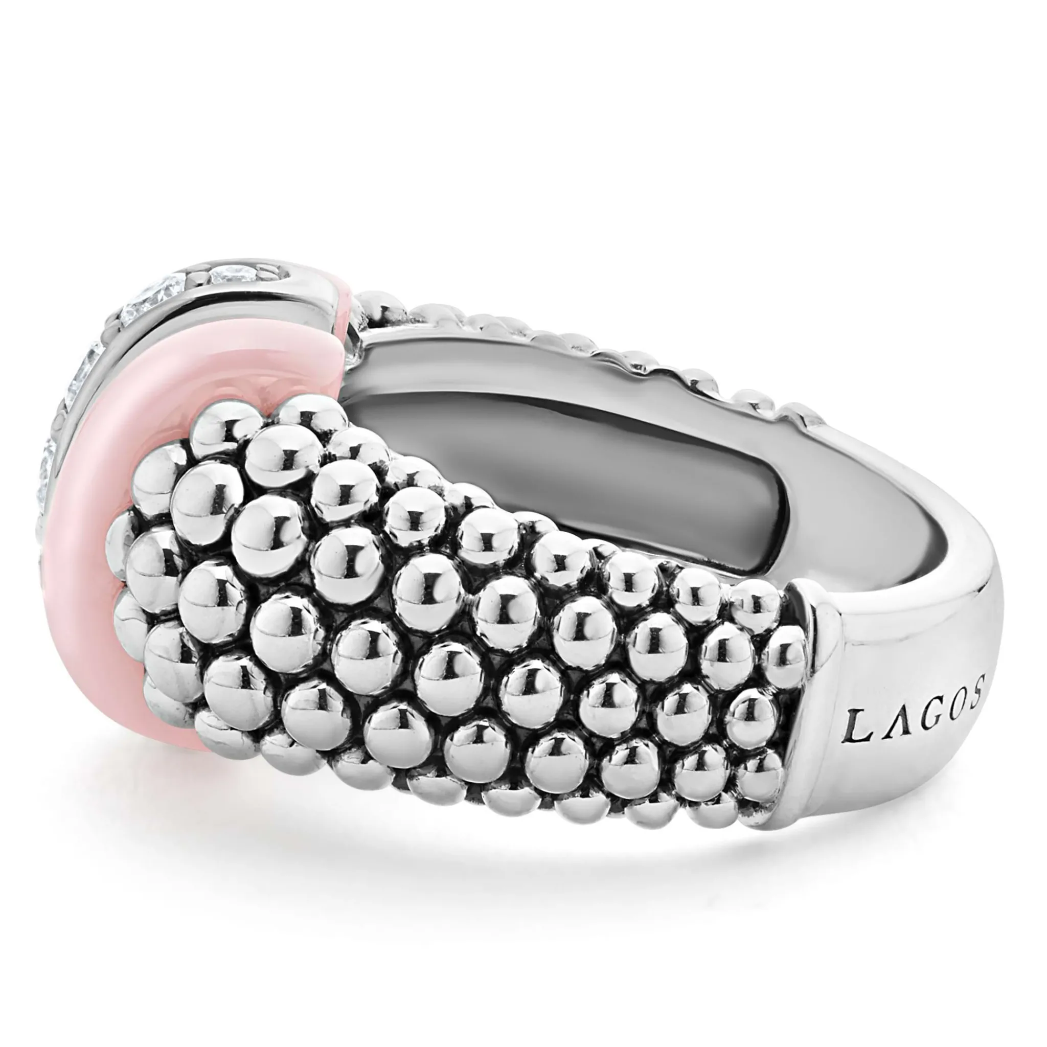 Clearance LAGOS Pink Ceramic Caviar Diamond Ring