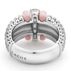 Clearance LAGOS Pink Ceramic Caviar Diamond Ring