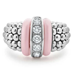 Clearance LAGOS Pink Ceramic Caviar Diamond Ring
