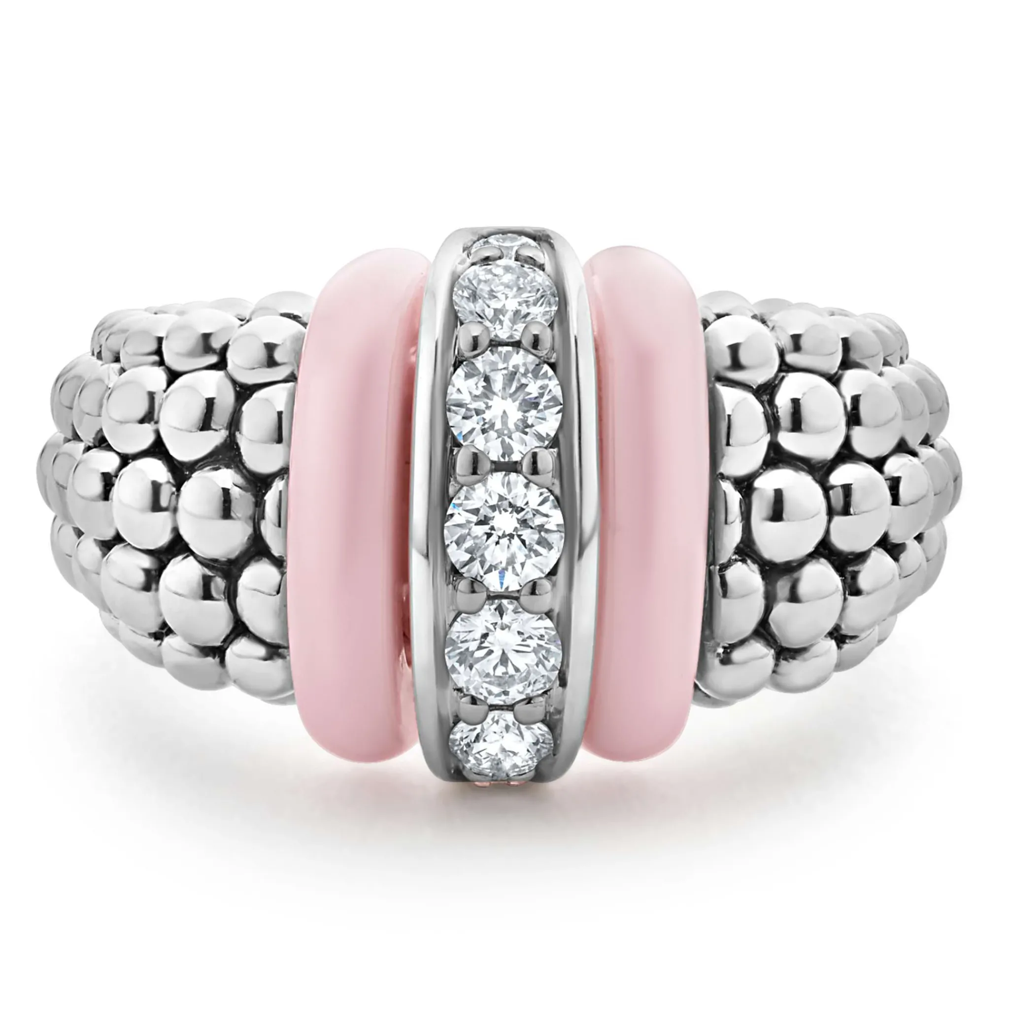 Clearance LAGOS Pink Ceramic Caviar Diamond Ring