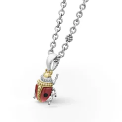 Sale LAGOS Red Agate Beetle Diamond Pendant Necklace