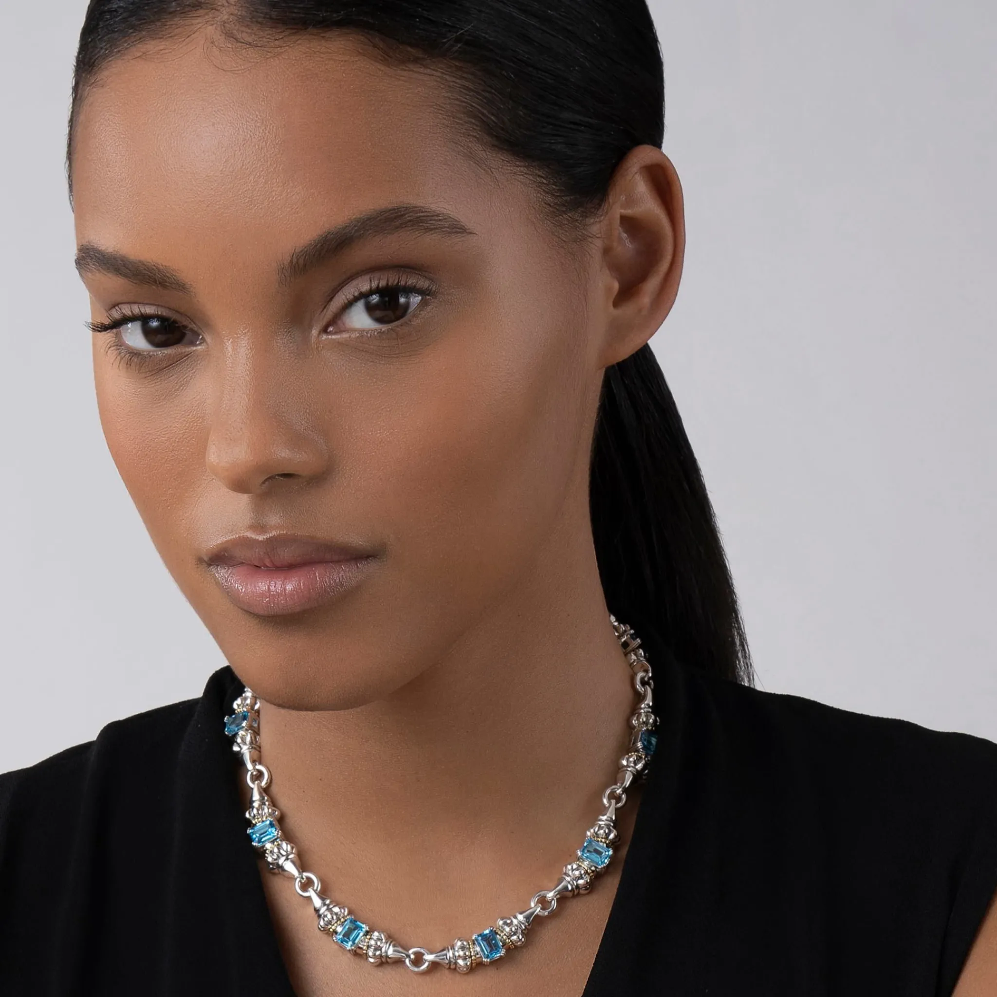 Clearance LAGOS Swiss Blue Topaz Caviar Necklace