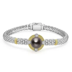 Shop LAGOS Tahitian Black Pearl Diamond Caviar Bracelet | 6Mm