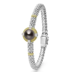 Shop LAGOS Tahitian Black Pearl Diamond Caviar Bracelet | 6Mm
