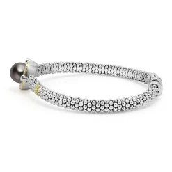 Shop LAGOS Tahitian Black Pearl Diamond Caviar Bracelet | 6Mm