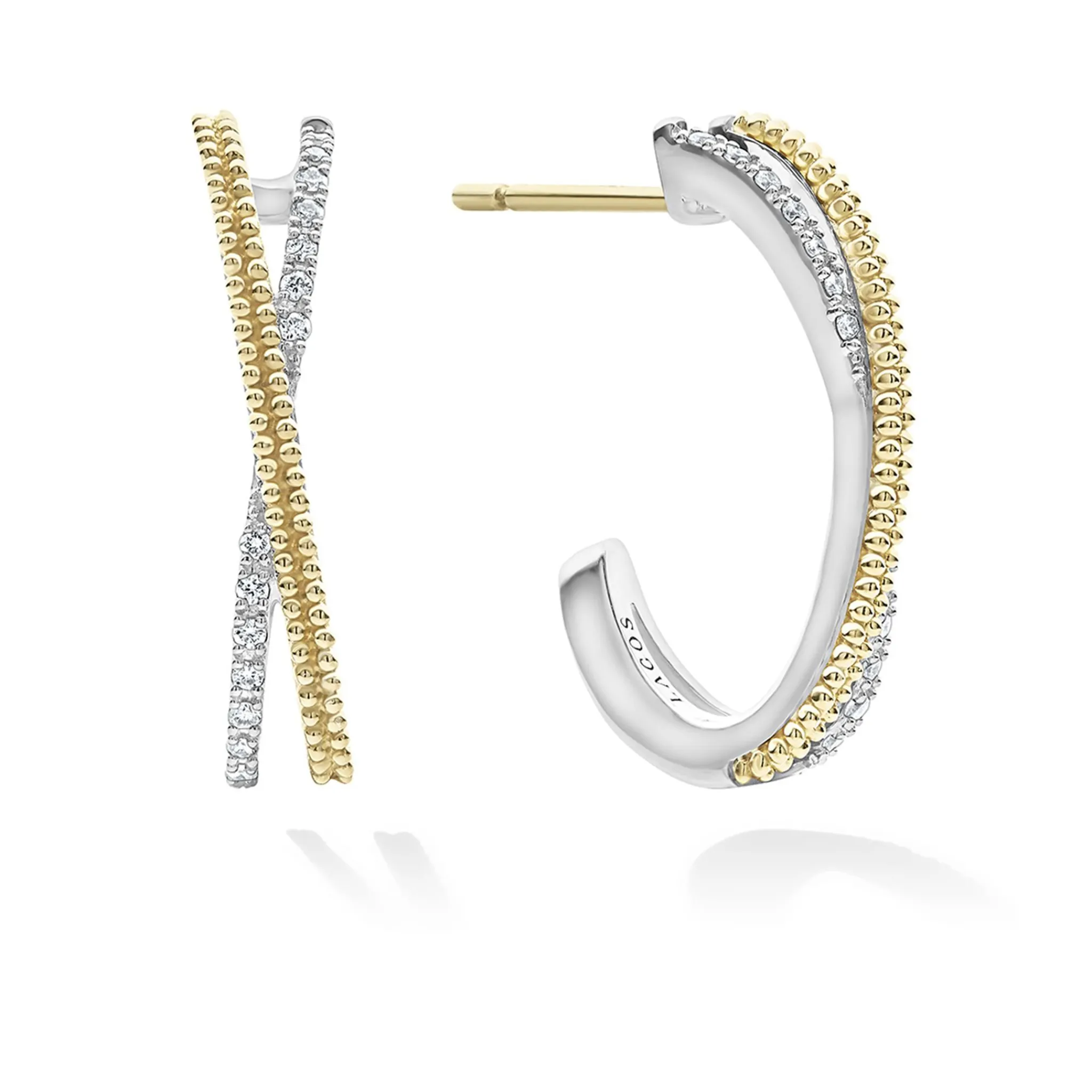 Hot LAGOS Thin Two-Tone Caviar X Diamond Hoop
