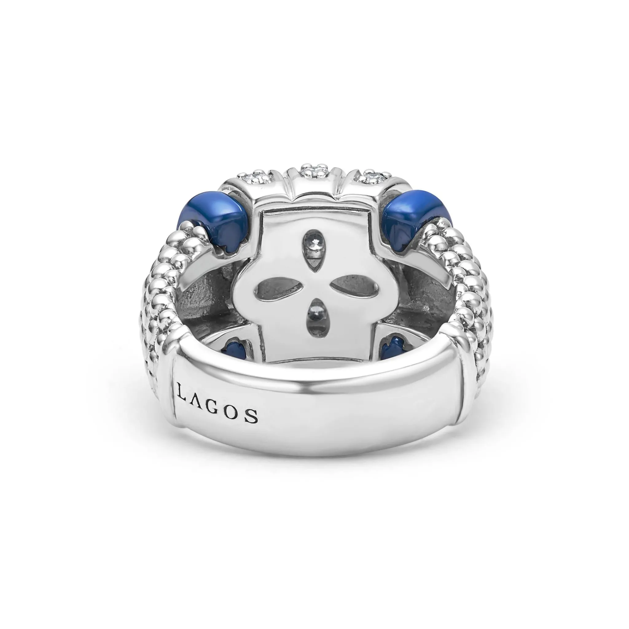 Cheap LAGOS Three Station Ceramic Caviar Diamond Ring